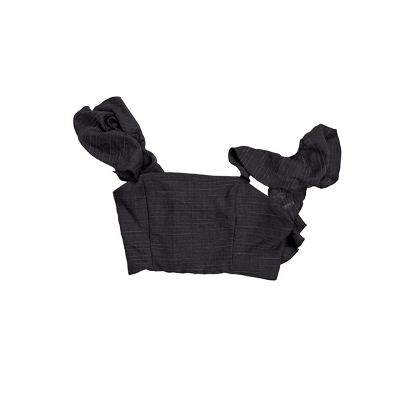 HYFVE Tops - Hyfve Womens Charcoal Grey Pinstripe Ruffle Strap Smocked Back Crop Top Small